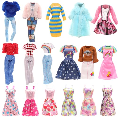 Barwawa 30cm Doll Clothes, 1/6 Scale Doll Dresses, 26 Sets = 3 Outfits + 8 Dresses + 3 Coats + 1 Pants + 1 Shaggy Coat + 10 Pairs of Shoes, Suitable f