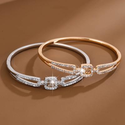 New Fashion Simple Ins Style Hollow-out Micro Inlaid Zircon Elegant All-Match Glossy Bracelet