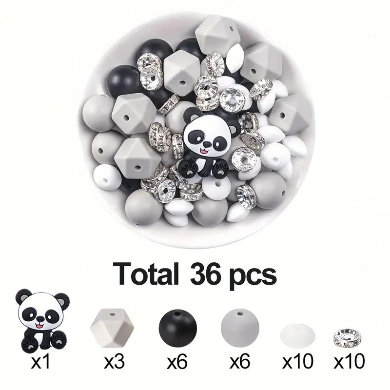 

36/38/44/47PCS Panda shaped silicone bead set, perfect for DIY handmade crafts such as keychains, necklaces, bracelets, etc