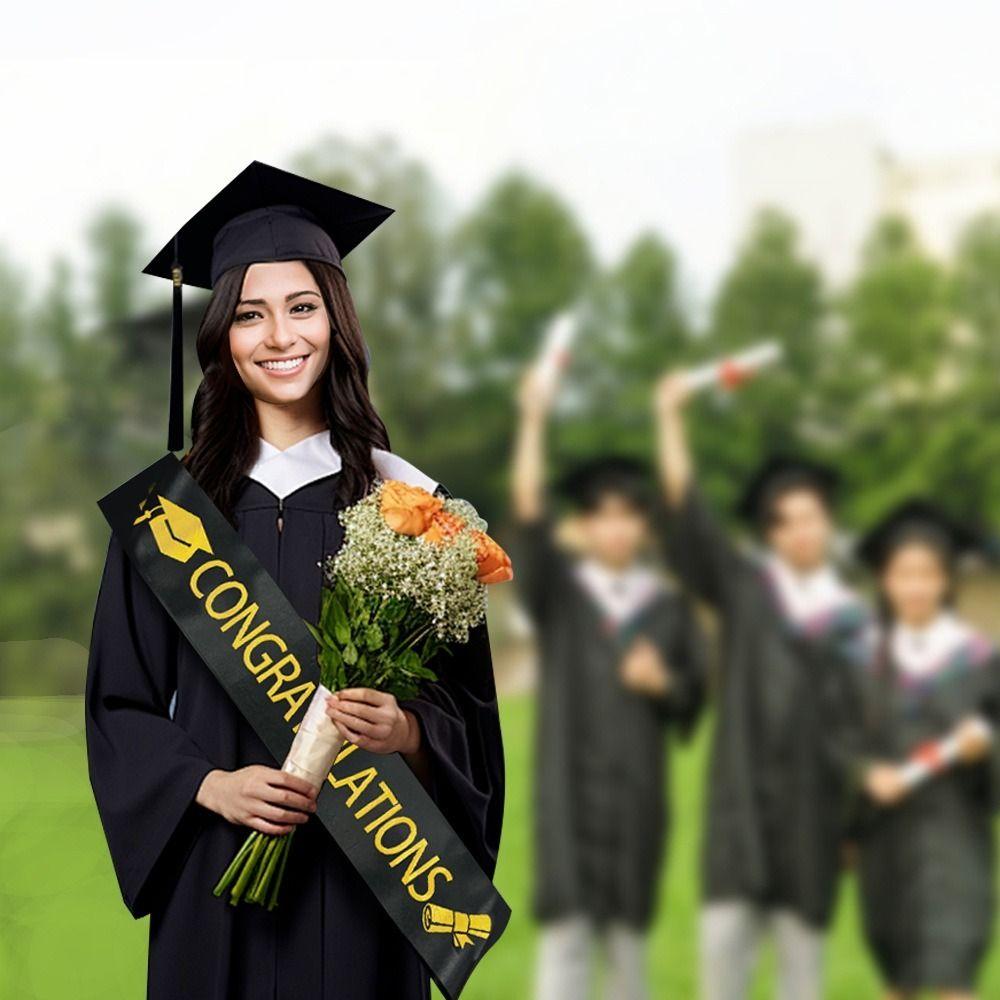 Black Graduation Cap Polyester Graduation Sash Bachelor Degree Graduation Tassel  Party Decorations