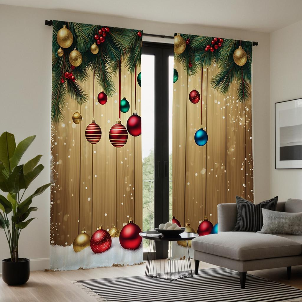 2-delad HD digital gul tallbarrsfärg droppgardin Heminredningsstil dekoration vardagsrum sovrum genom stång c