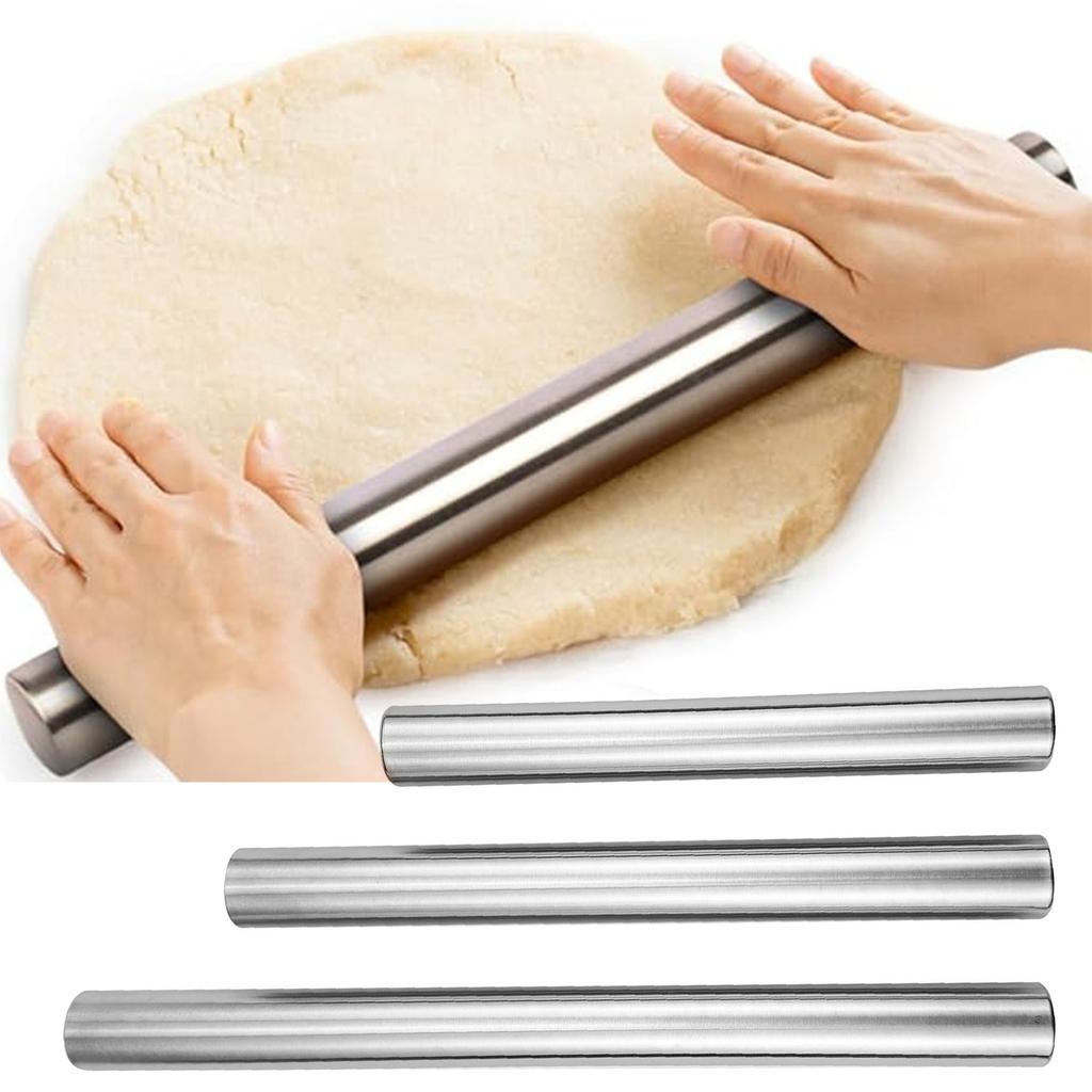 3Pieces 430Stainless Steel Hollow Pastry Rollers Corrosion Resistant Texture Perfect for Home and Professional Kitchens