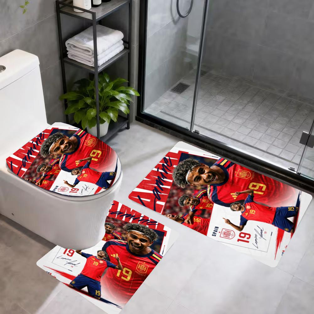 Lamine Yamal Bathroom 3Piece Flannel Mat Set Bath Mat Set Toilet Coverushaped Foot Pad Gift Bathroom Decor