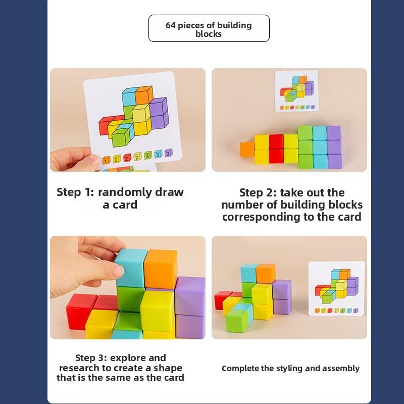 Wooden Cube Blocks Puzzle Educational Math Toy For Kids Learning And Brain Development