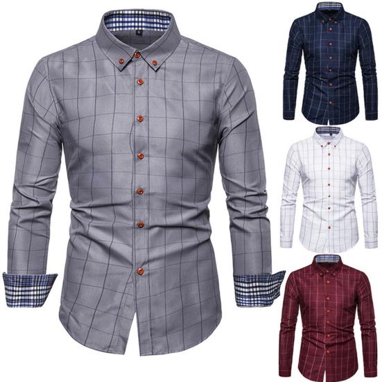 Men Shirt Plaid Print Long Sleeve Button Formal Single-breasted Warm Business Plus Size Autumn Top Male Clothes