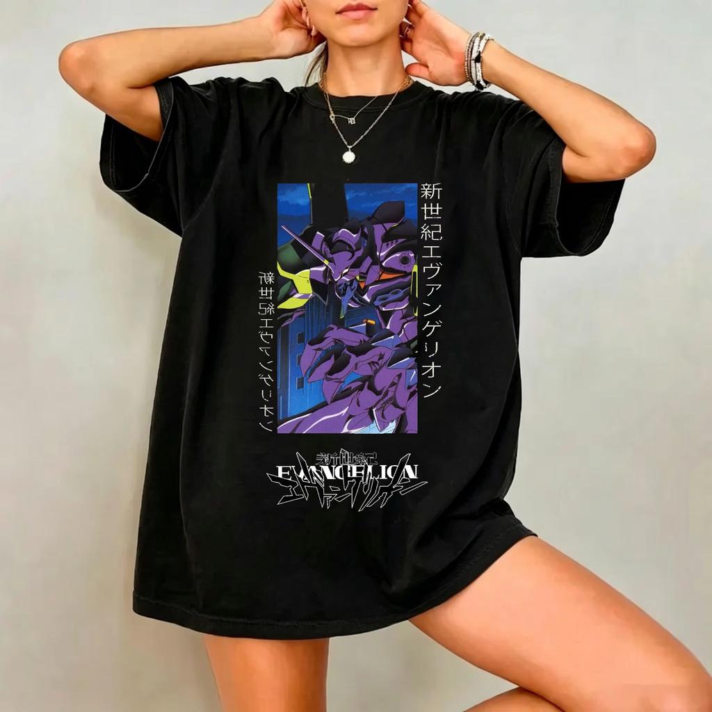 2026 Sommer Neuankunft_ Evangelion Muster Street Style Print Kurzarm T-Shirt Hip Hop Streetwear Top Y2K Gothic Baumwolle Oversized T-Shirts