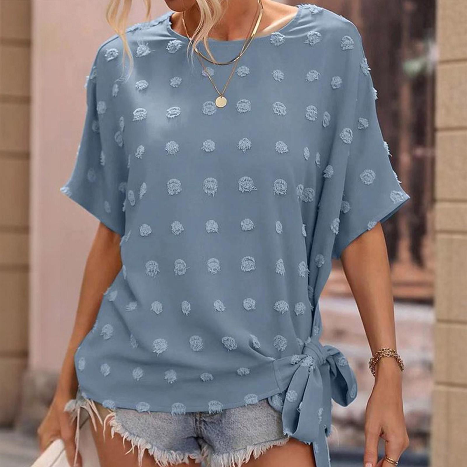 

Женская модная рубашка с круглым вырезом и коротким рукавом S синий