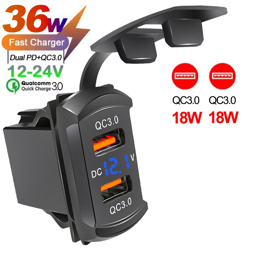 

12V USB Rocker Switch 36W USB & PD Outlet Socket with LED Voltage Display 18W QC3.0 Charger for Cars Trucks Vans Boats RVs