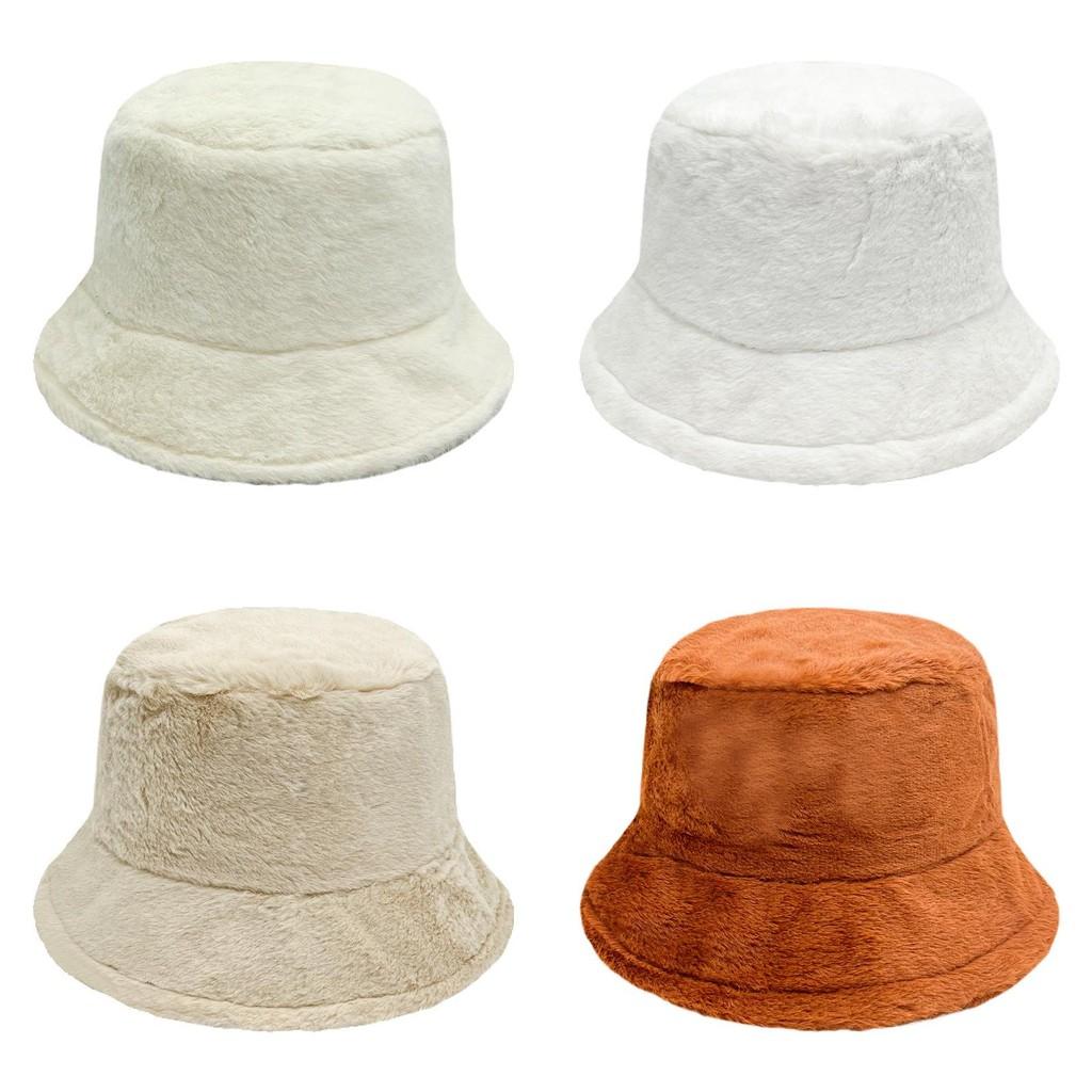 Stylish Winter Bucket Hat For Women With Thick Faux Rabbit Fur For Casual Outdoor Use