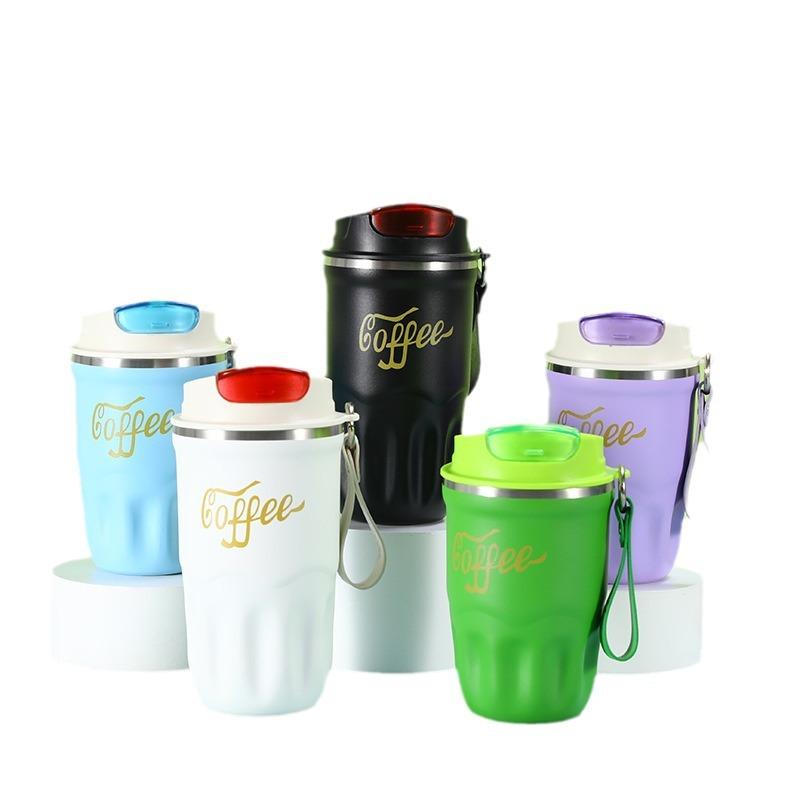 Nou termos din oțel inoxidabil portabil, ceașcă de cafea de mare capacitate, ceașcă de apă pentru mașină în aer liber, frânghie pentru mașină