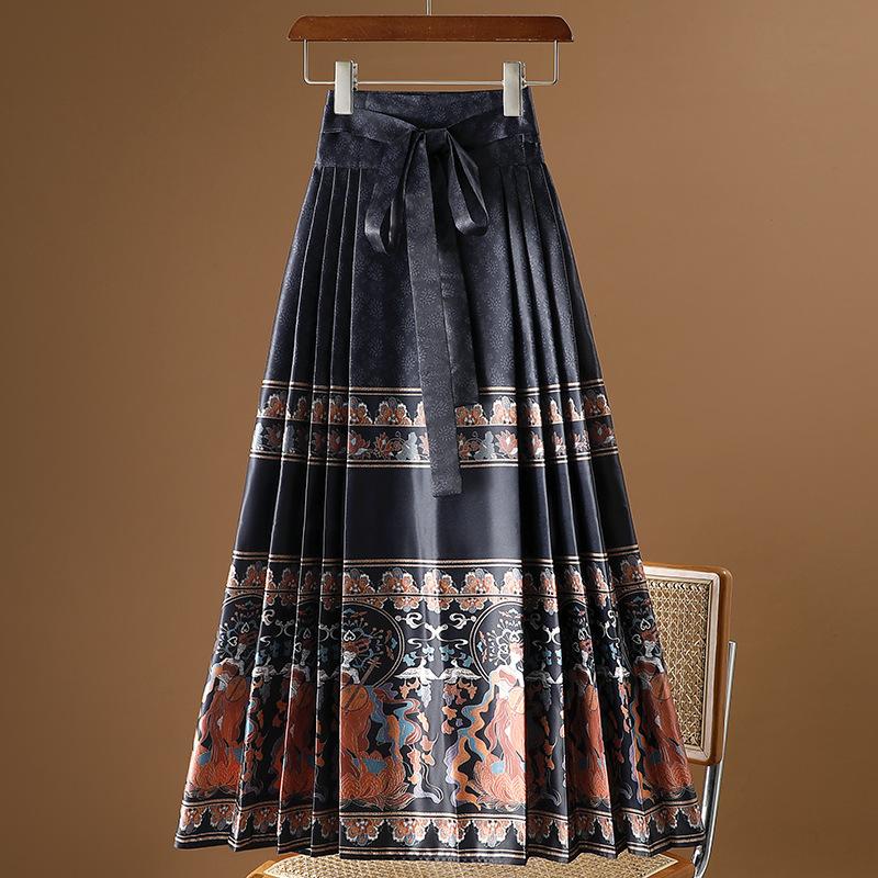 Women's  Chinese-Style Horse Face Skirt - Hanfu Pleated One-Piece Long Skirt