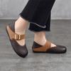 Johnature Retro Genuine Leather Soft Soled Shallow Women's Shoes Versatile Belt Buckle Round Toe Flat Shoes
