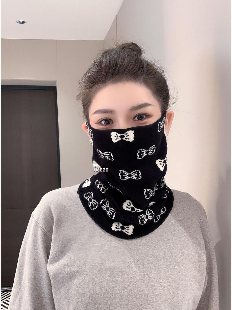 Knitted Jacquard Wool Face Mask: Warm, Versatile Neck Protector and Scarf for Autumn/Winter, Dustproof and Windproof for Outdoor Cycling.