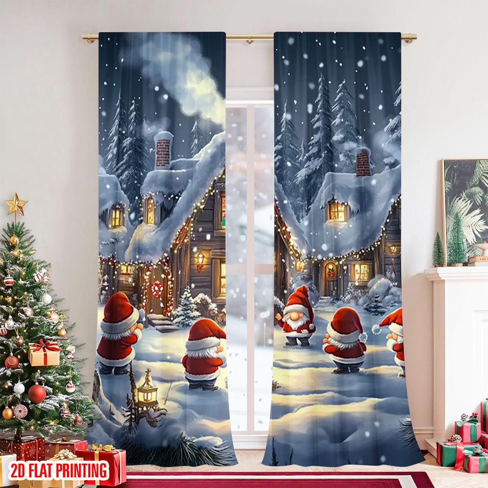 Flachdruck Frohe Weihnachten Beliebtes Vorhangdorf Langlebiges Polyestergewebe Ohne Strom Vorhänge Set von 2 Hergestellt