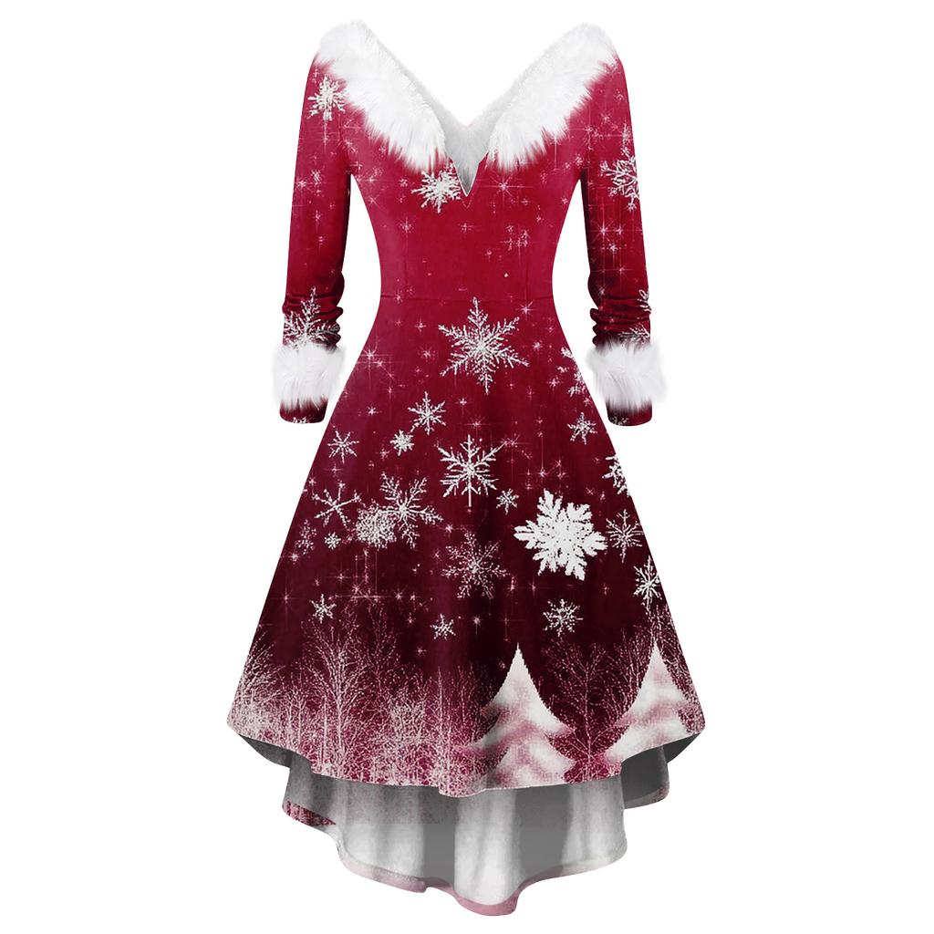 Damen Modisches Lässiges Figurbetontes Weihnachtsdruck Party Langarmkleid
