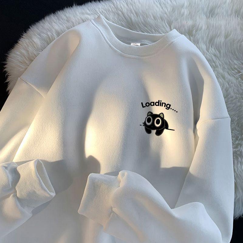 

Men s Hong Kong Style Cotton Sweatshirt: Round Neck, Loose Fit, Plus Velvet, Autumn/Winter Pullover. XL (Recommended: 65-77.5 kg)