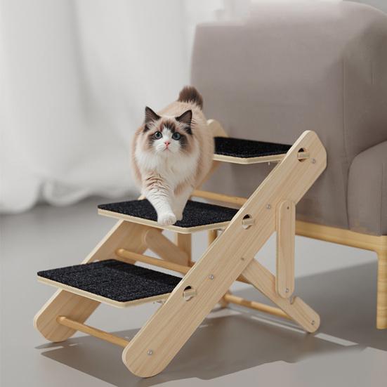Wooden Pet Stairs Ramp Cats Convertible Slope Scratching Board Foldable Non-Slip 3 Steps Portable Pet Ladder for Senior Dogs Cats Injured Pets
