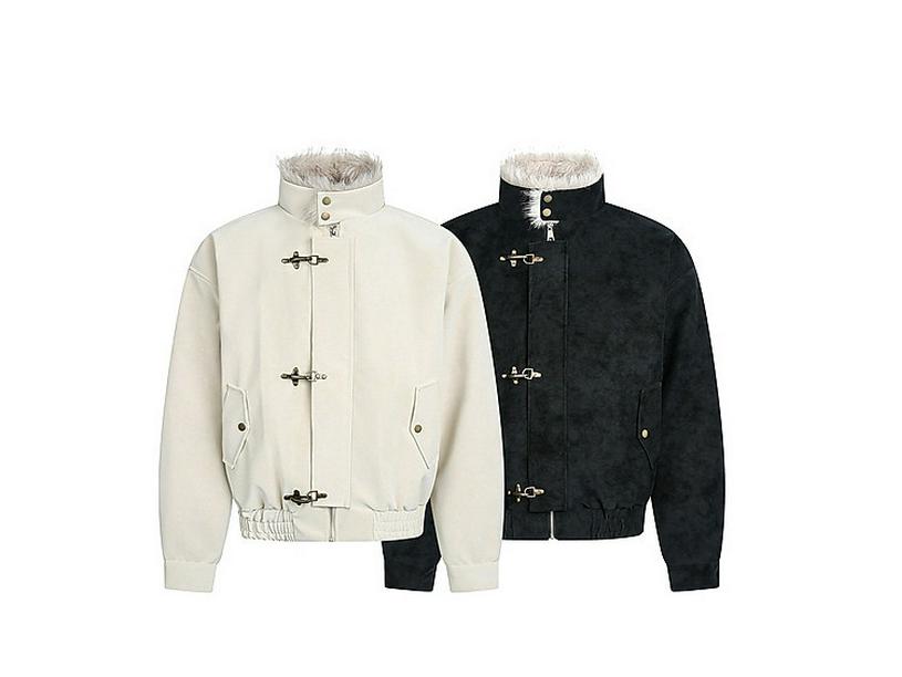 Harrington Men's Winter Velvet-Lined Eagle Cotton Jacket with Stand-Up Collar and Lux Leather Accents