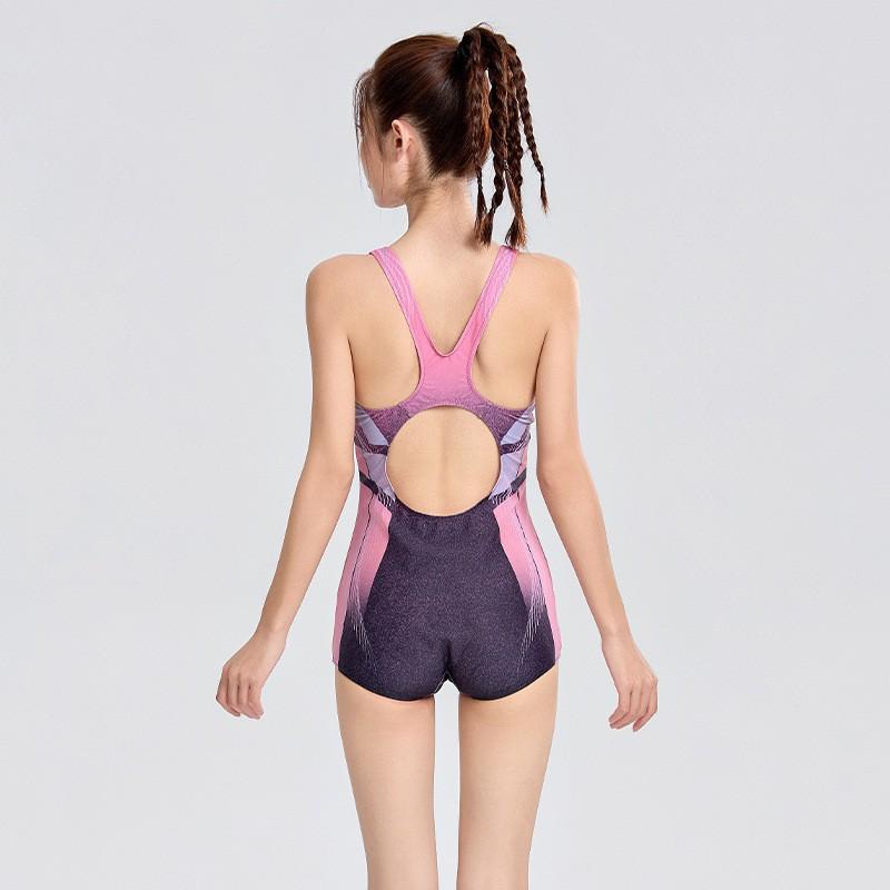 One-piece Boxer Swimsuit Female Sports Style Gradient Color Swimming Pool Hot Large Size Racing