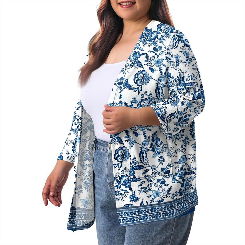 Women's Fall And Winter Fashion Casual Soild 3/4 Sleeve Mid-Length Cardigan Jacket