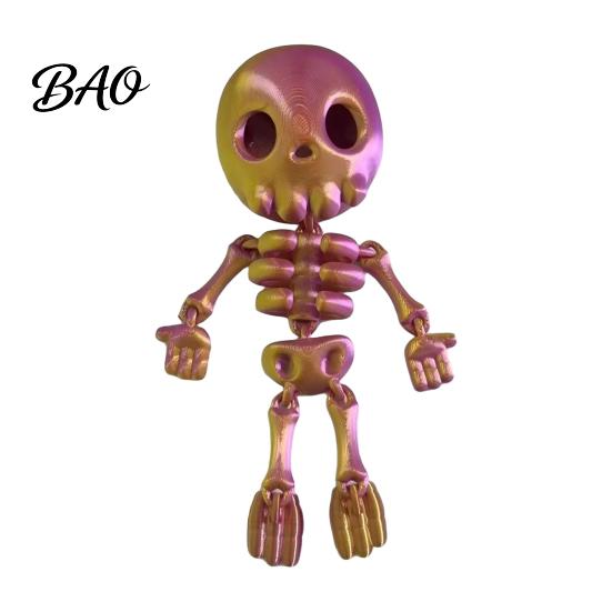 White Metallic Decor 3D Printed Cute Skeleton Figurine, Articulated Halloween Decor, Skull Ornaments Set Ornament with Movable Joints for Desktop Home