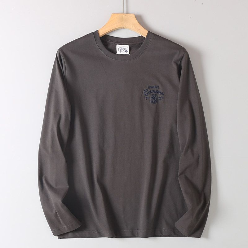 Original Order Tail Goods Early Autumn Cotton Embroidered Comfortable Breathable round Neck T-shirt Men's Loose All-Match Long sleeve Bottoming Shirt