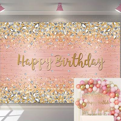 Geburtstags-Hintergrund, Diamanten, glitzernd, leuchtend rosa, goldener Punkt, funkelnder Fotografie-Hintergrund für Frauen und Mädchen, Party-Dekorationen
