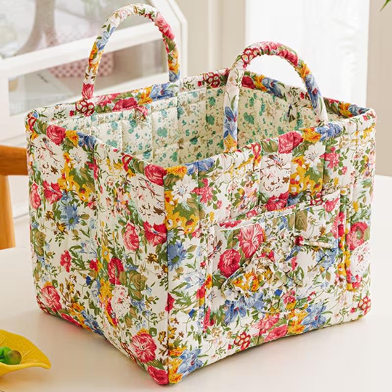 Floral Pattern Fabric Storage Boxes With Handles Foldable Organizer Clothing Underwear Home Bedroom Bathroom Desktop Travel Use