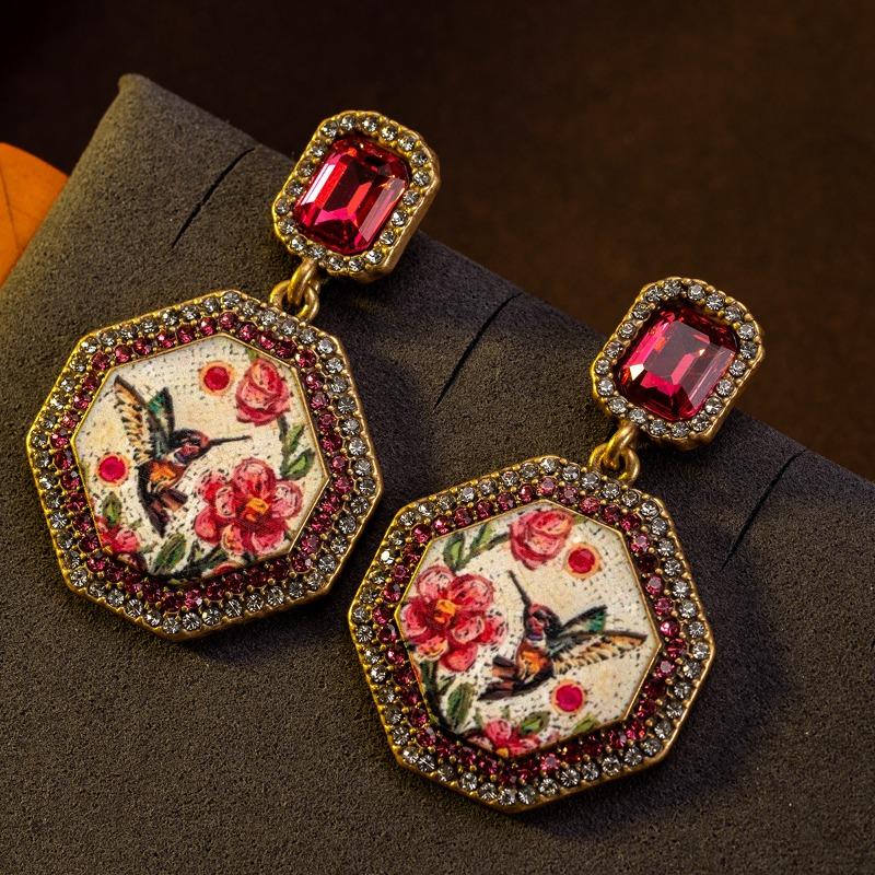 

Высококлассные ретро серьги-пусеты с геометрическим рисунком сафлоровых птиц, серебряные иглы, серьги в китайском стиле с бриллиантовой инкрустацией, тяжелая промышленность