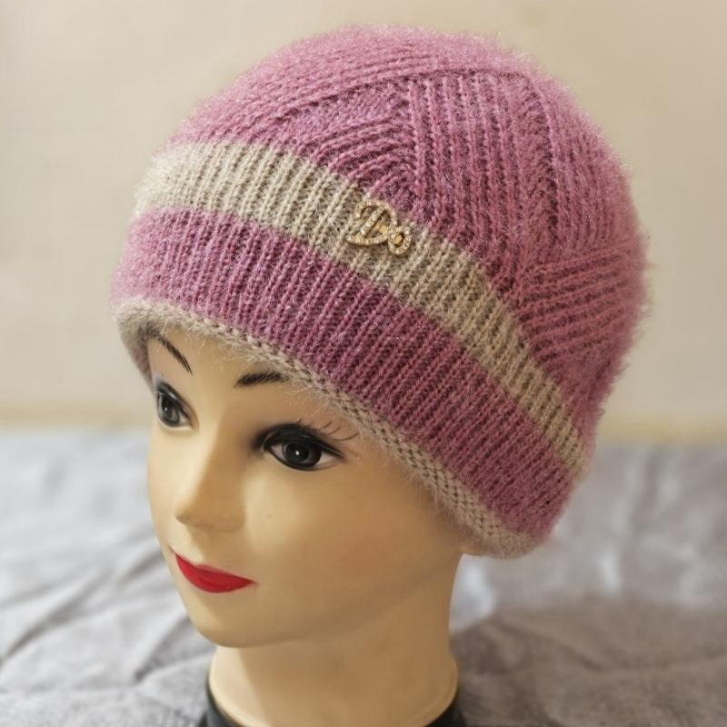 Woolen Hat, Women's Pile Hat, Autumn and Winter Thick Double-layer Warm Knitted Hat