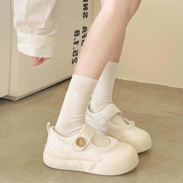 Lace Little White Shoes Women's Summer 2025 New Velcro Canvas Shoes Female Students Thick Baseplate Shoes Mary Jane Women's Shoes