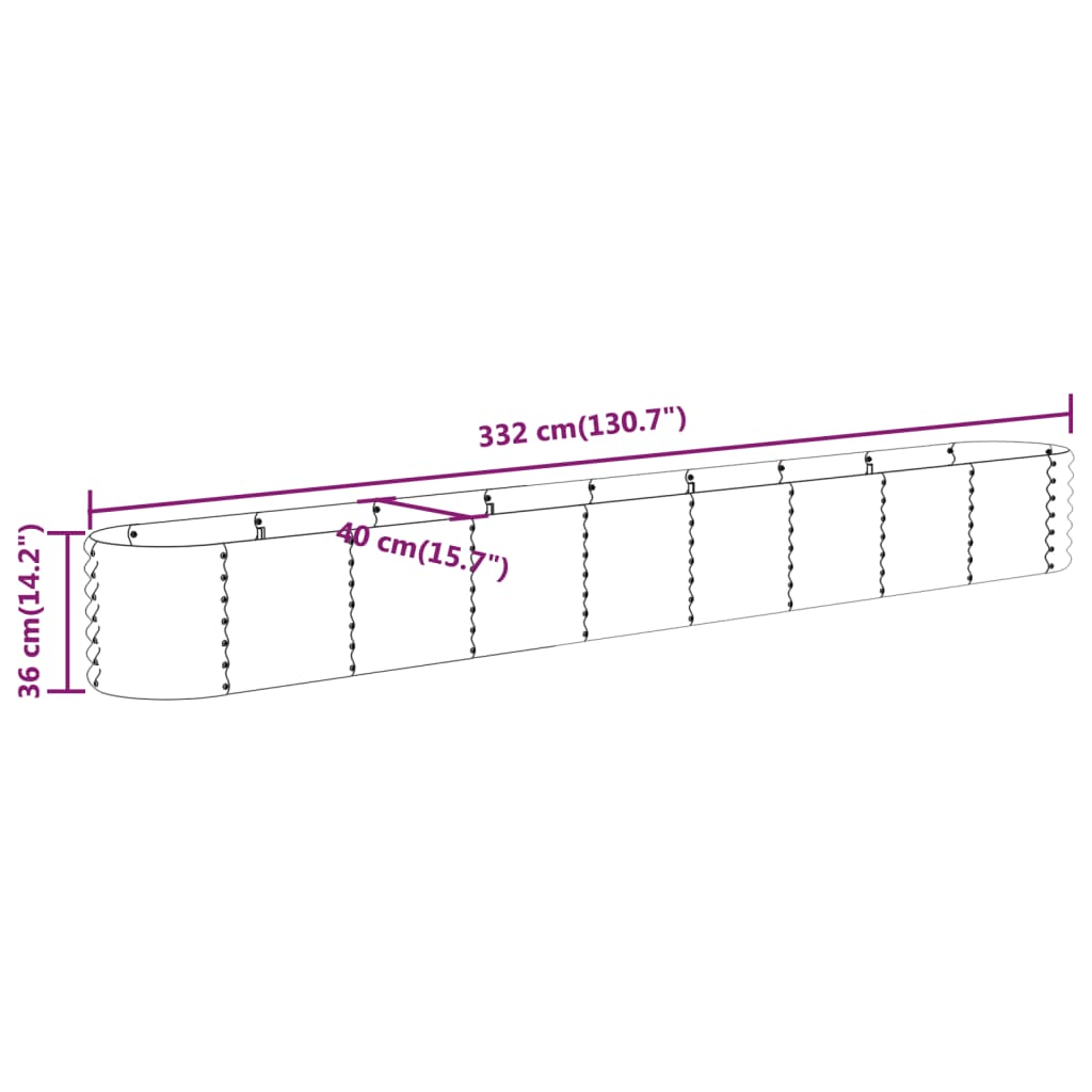 Raised Garden Bed Galvanized Steel 332 X 40 X 36 Cm Gray