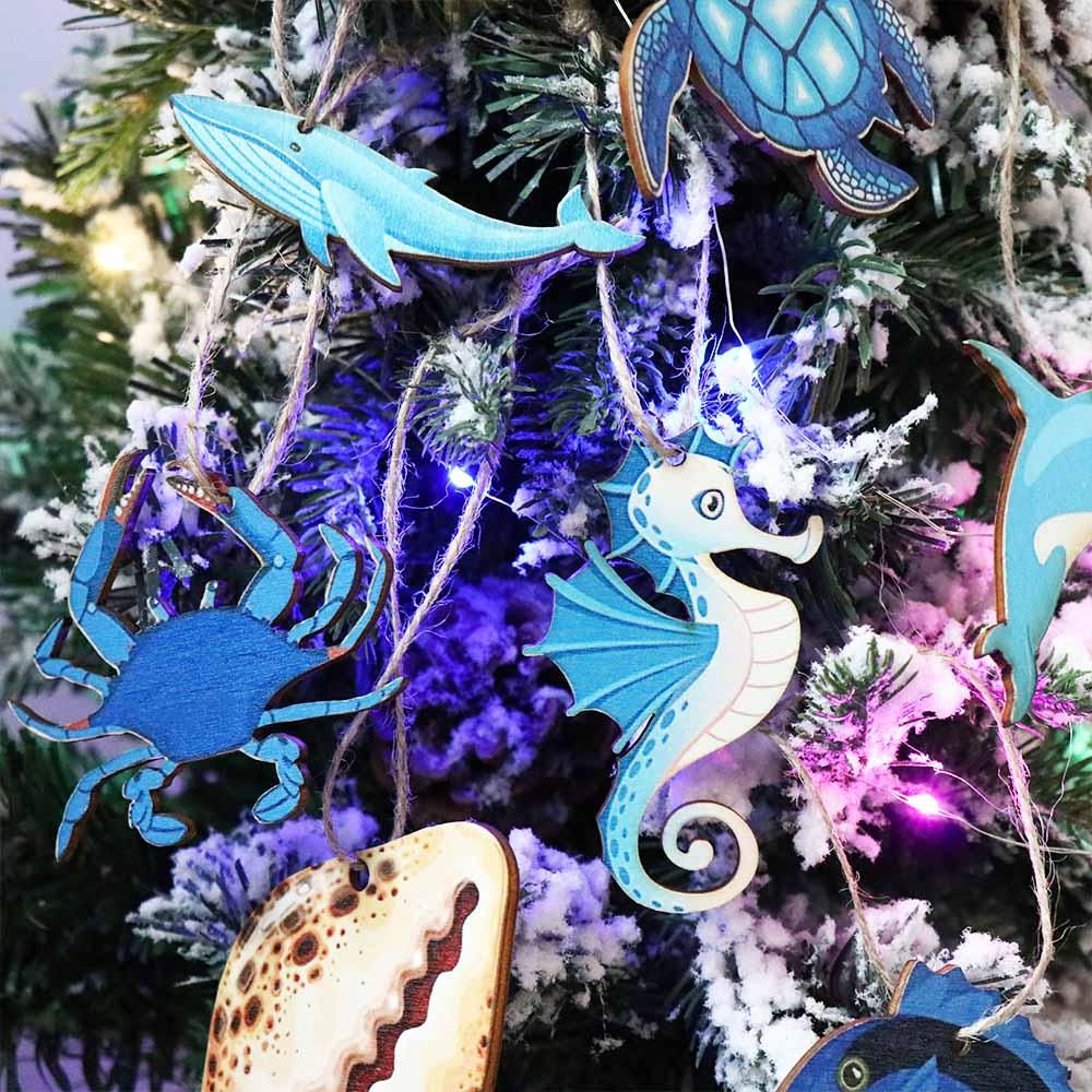 24pcs Starfish Seashell Ocean Themed Pendant Wooden Sea Life Decor  Home Decor