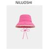 Sweet and cute lace blue bucket hat women's spring summer sunshade sunscreen basin hat outdoor big brim climbing hat tide
