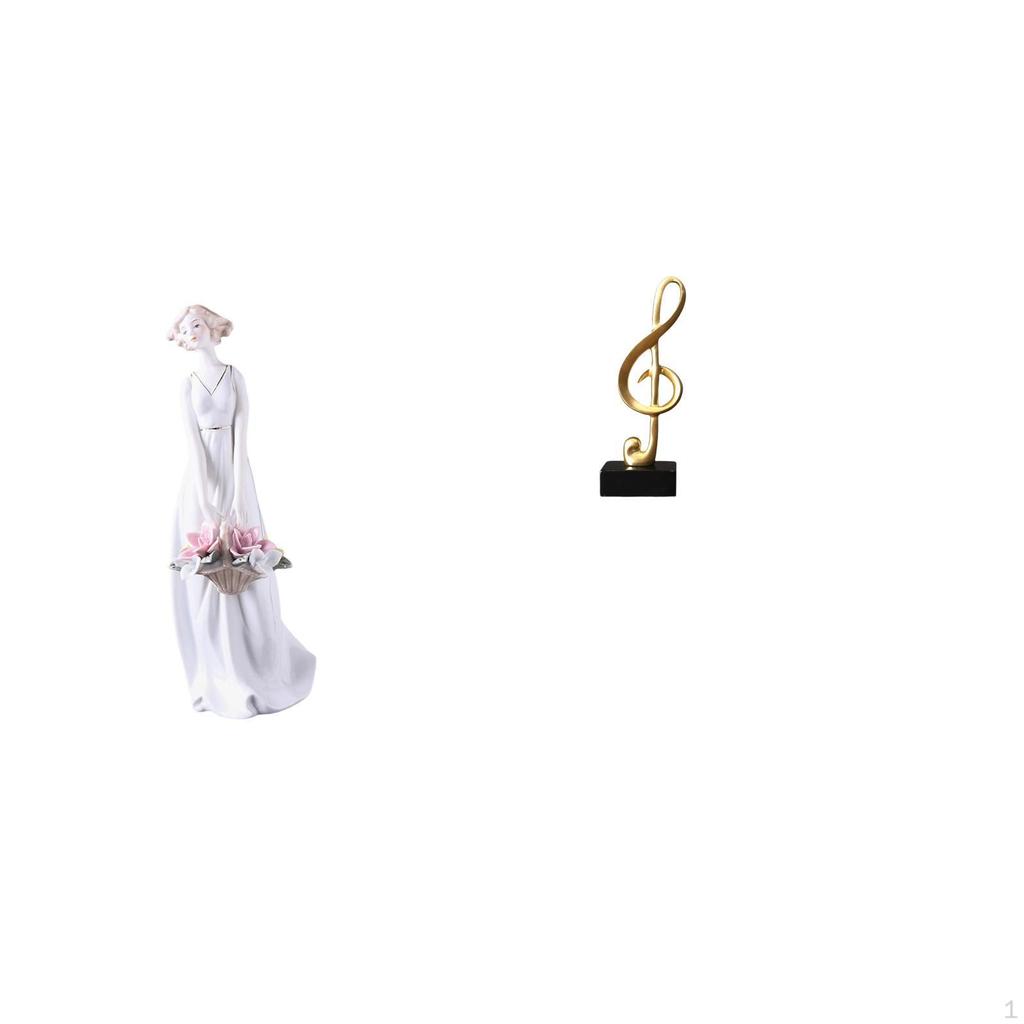 Porcelain Lady Figurine Sculpture Modern Nordic Girl Statue Creative Resin Music Note Ornament