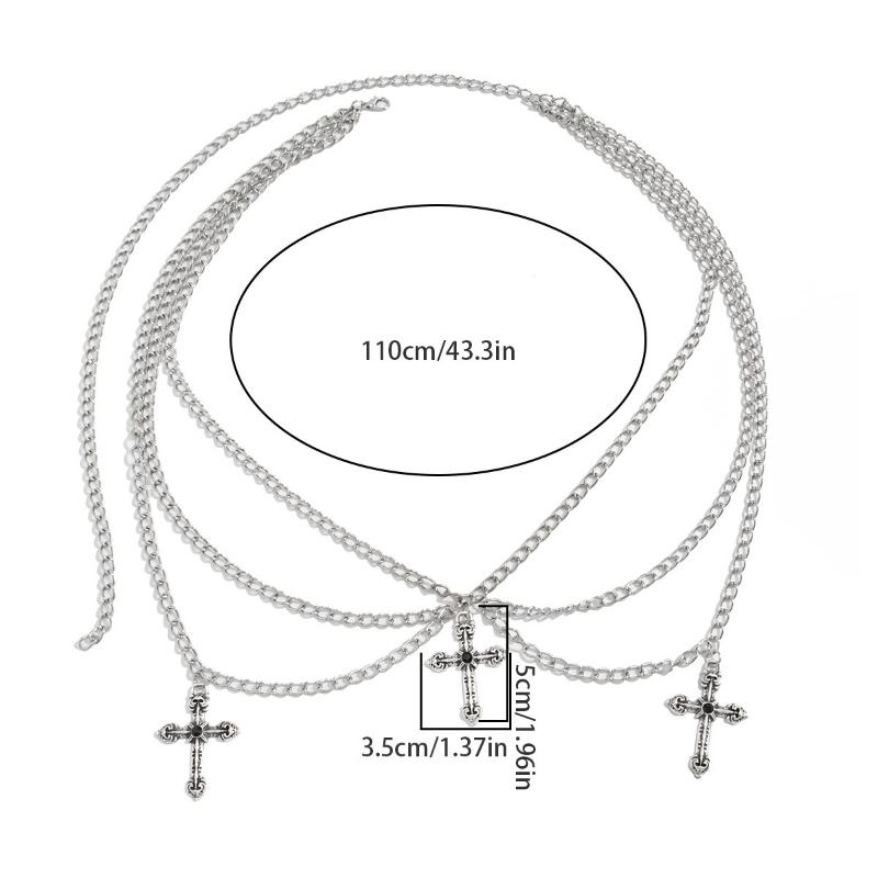 Women'S Multi-Layer Cross Tassels Pendant Decoration Waist Chain Y2K Gothic Style Halloween  Body Chain Accessory Gift