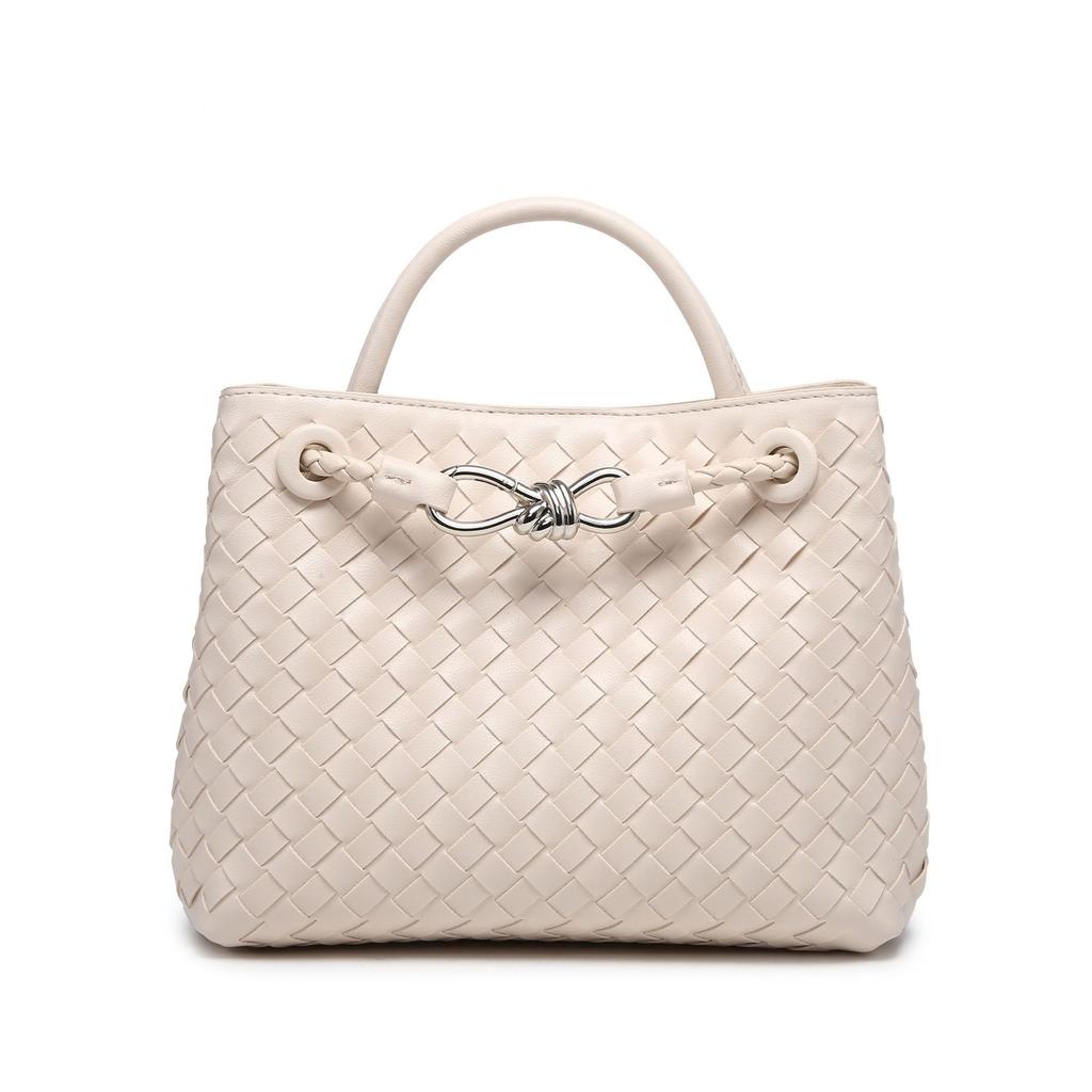 New woven bag simple versatile bag silver butterfly buckle shoulder large capacity women's bag fashion