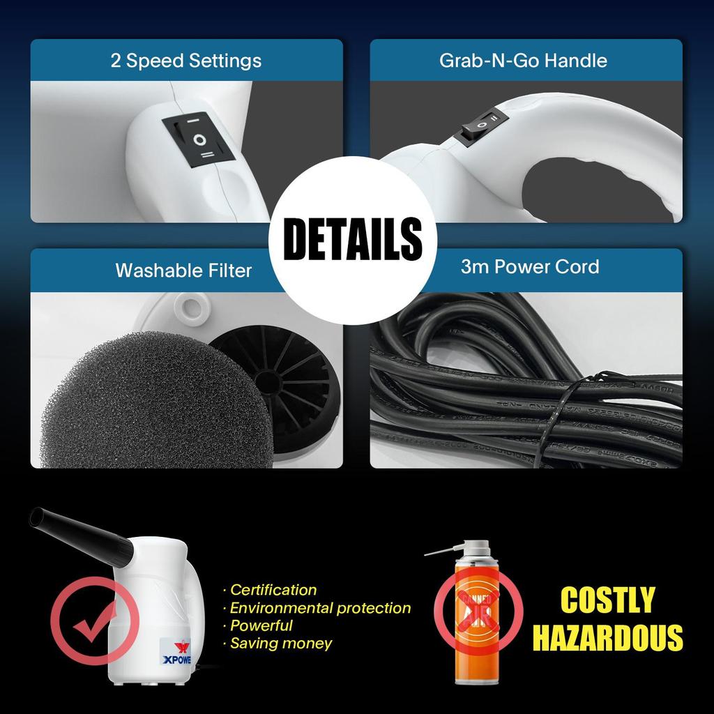 Luchtblazer XPOWER Cyber Duster Multifunctionele Aangedreven Bladblazer Krachtige Elektrische Stofzuiger, Ontwerp met schuine mondstuk (A-2S)