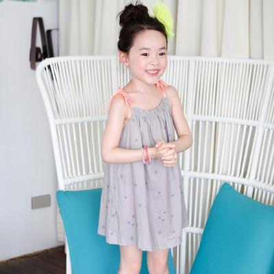 Kinder Sommer Hosenträgerrock Single Print Grau Mädchen Kleid Süße Schöne Kinder Kleid Für Alter 3-10