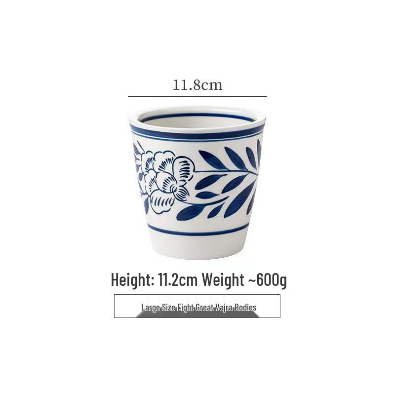 Retro Blue & White Porcelain Double Ear Round Jar - Large Deep Soup or Rice Bowl, Creative Ceramic Tableware for Hotels & Restaurants