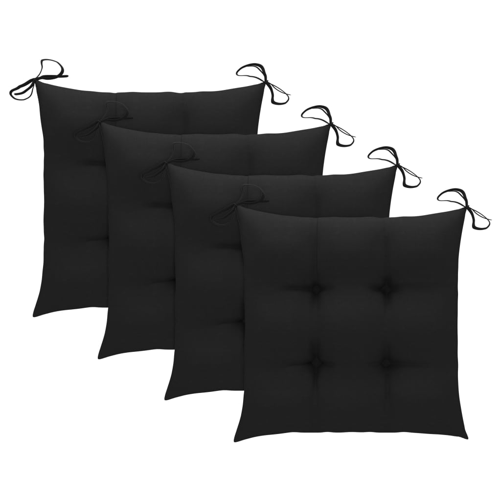 Garden Chairs with Black Cushions 4 pcs Solid Teak Wood