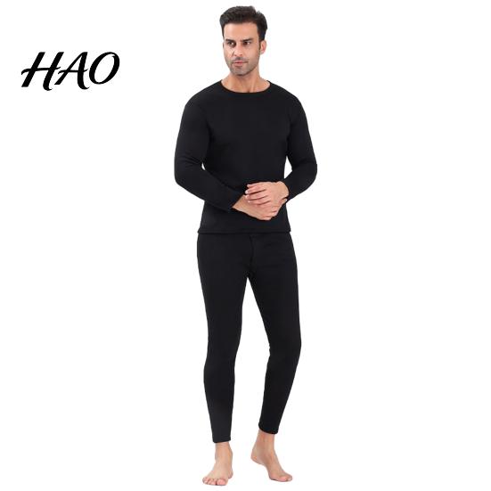 Thermal Pajamas 2 Pcs/Set Unisex Winter Warm Underwear Set Round Neck Slim Fit Long Sleeve Solid Color Thick Fleece Lined Soft Elastic Sport