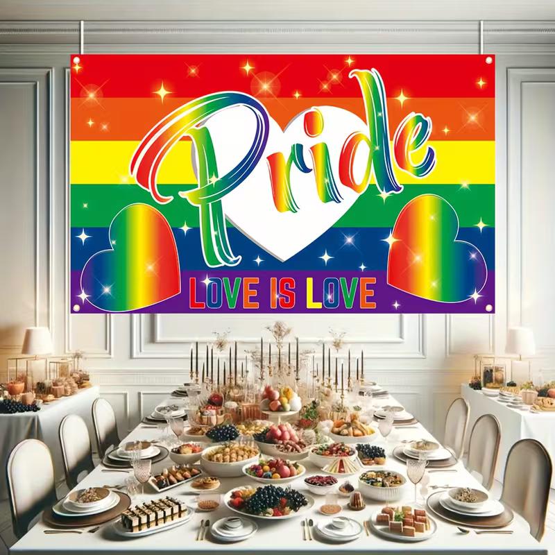 2D Glitter Rainbow Pride Banner, "Pride Love Is Love" Backdrop, Pride Festival Party Decor