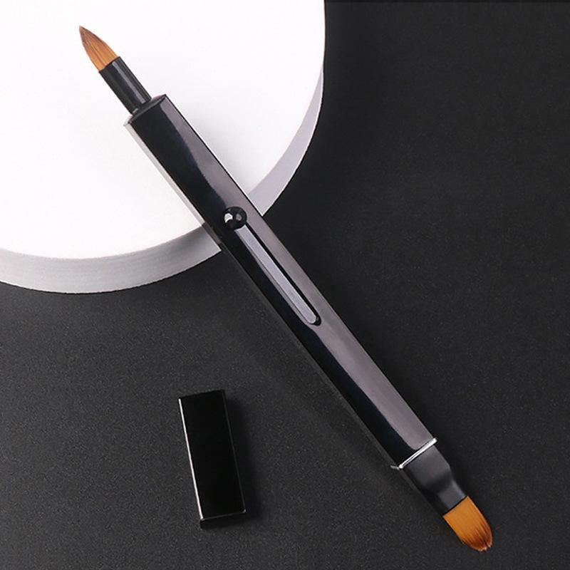 Aluminum Double-Ended Retractable Lip Brush with Lid - Portable Makeup Tool with Round Head