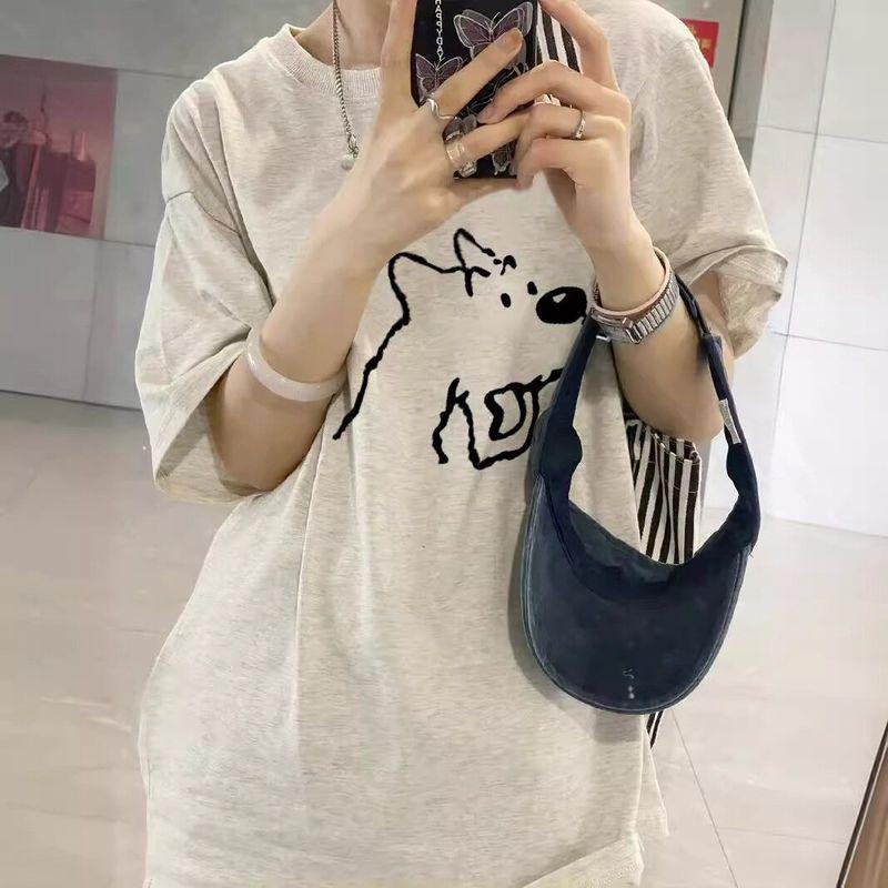 Plus-Size Women's Pure Cotton Short-Sleeve T-Shirt, New Summer Style, Gray, Stylish American-Style Loose Fit, Large Size Half-Sleeve Top