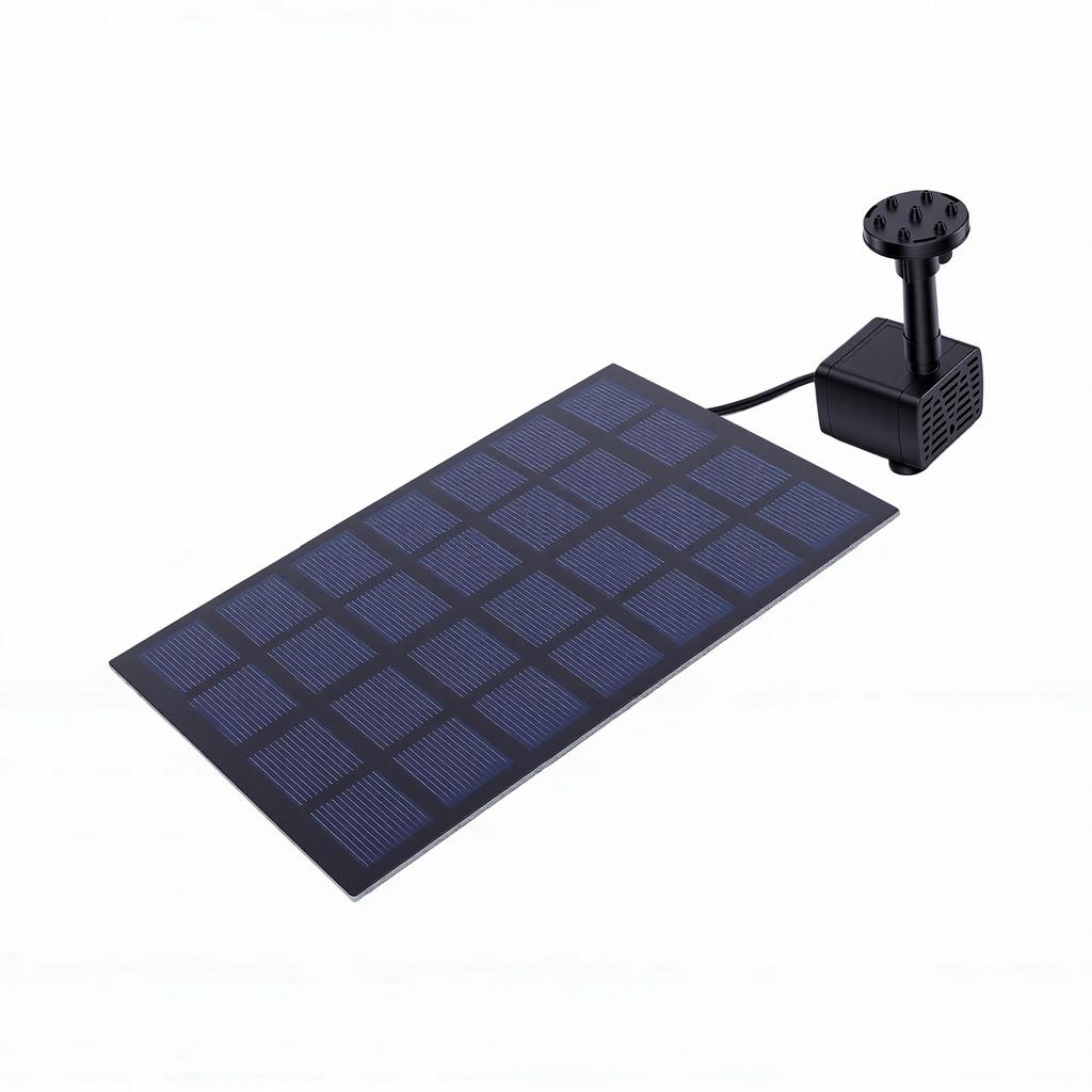 Solar Square Fountain Quiet Weather Proof 2W Solar Fountain Pump with Separate Solar Panel Extension Cord 5 Nozzles for