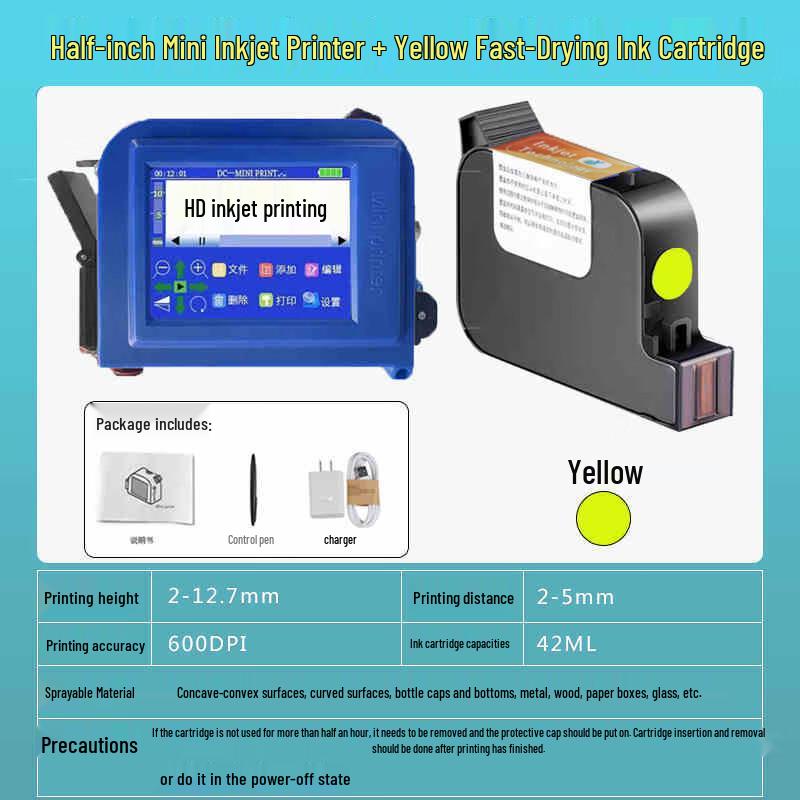 

Mini Inkjet Printer with Yellow Ink Cartridge