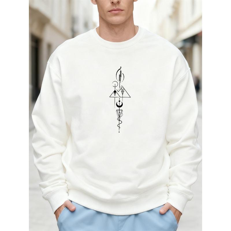 Men's Navy Blue Minimalist White Line Art Sweatshirt Design, Oversized Casual Round Neck Pullover, Machine Washable Greek Letter Phi Inspired Sweater