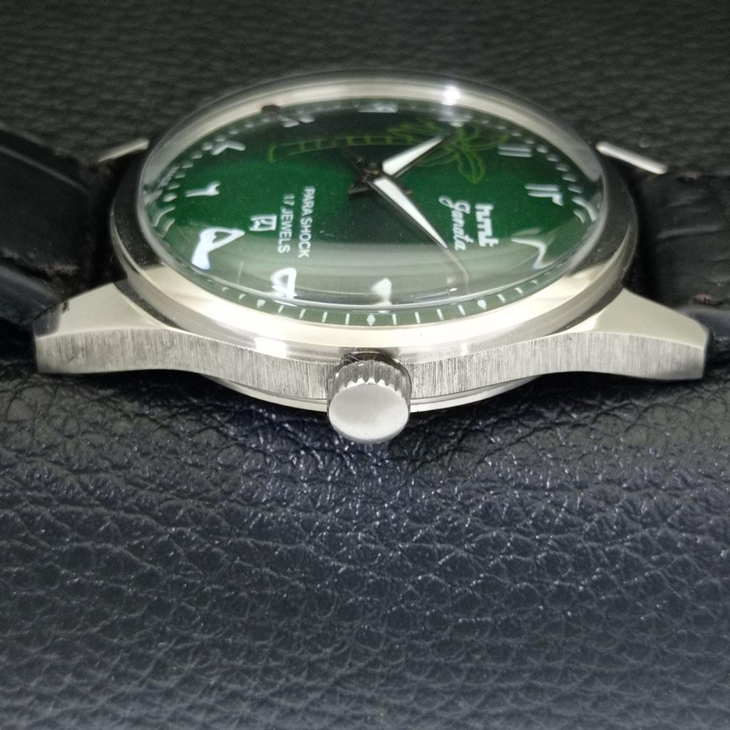 HAND-WINDING VINTAGE HMT JANATA INDIAN MENS ARABIC GREEN DIAL WATCH a441005-4 HT-a441005