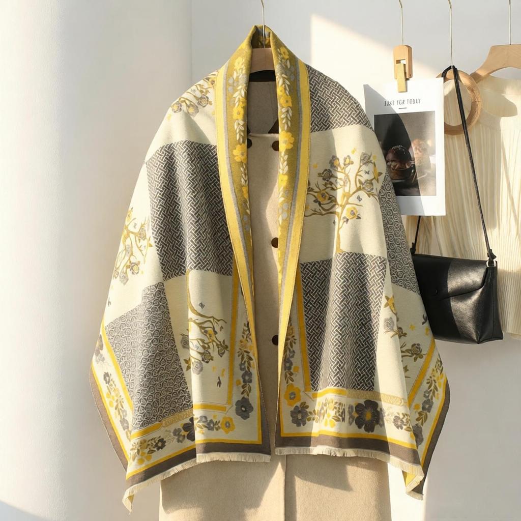 Double-Sided Women's Winter Ink Painting Snood: Imitation Cashmere Scarf for Air-Conditioned Rooms.